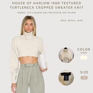 House of Harlow 1960 Textured Cropped Turtleneck Sweater Ivory Size M